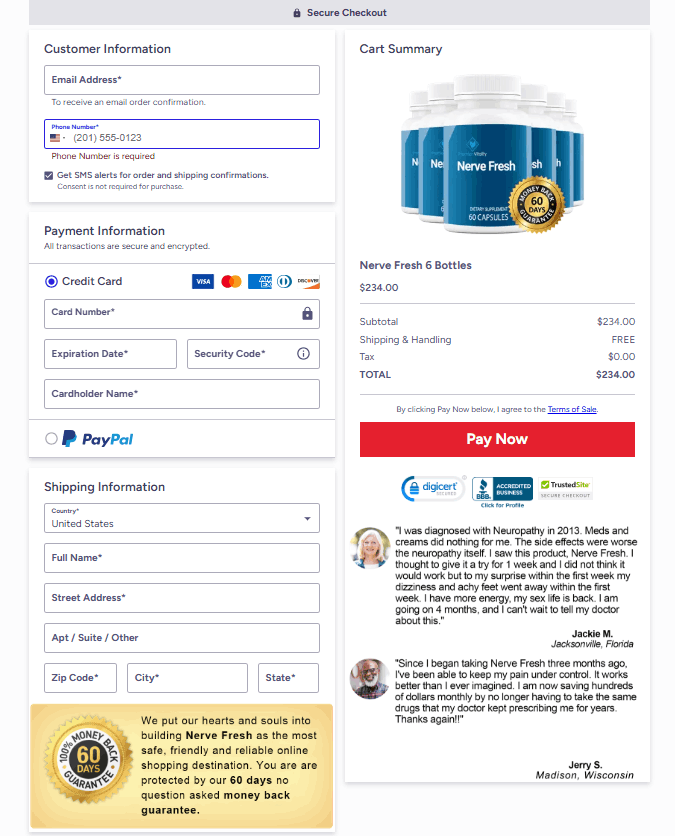 Nerve Fresh Secure Order Page